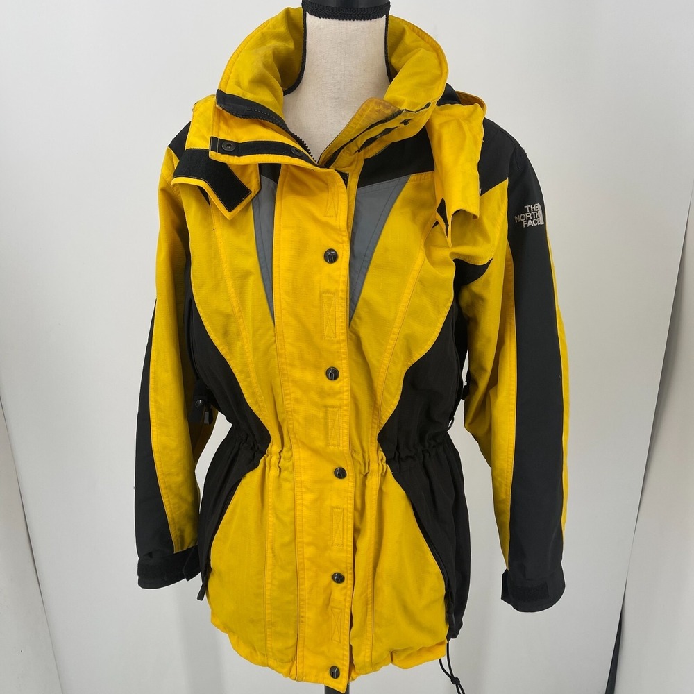 The North Face TNF Ski Jacket WOMENS Yellow Black Hooded Full Zip Coat SIZE 10